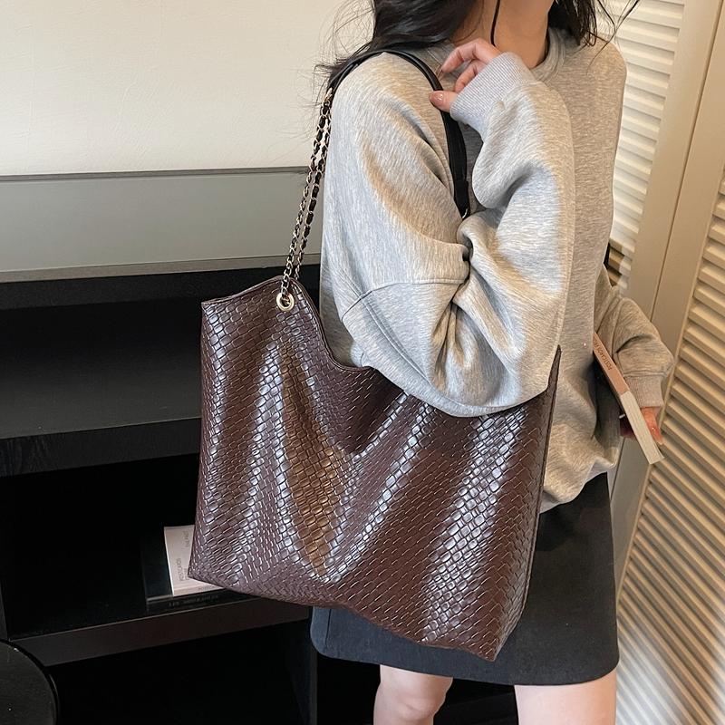 Woven Pattern Tote Bag Large Capacity PU Chain Bag Women's Shoulder Bag
