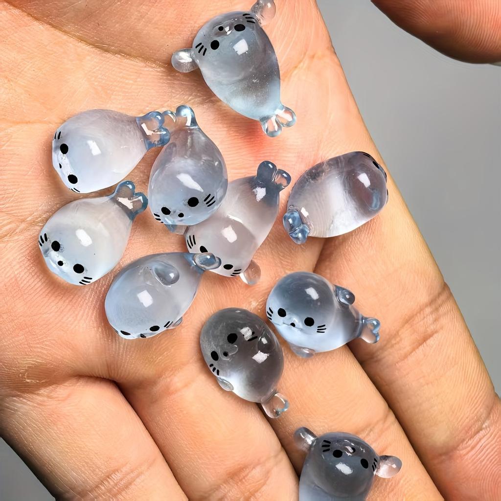 10pcs Luminous Mini Seal Resin Ornament - Simulation Miniature Luminous Seal Luminous Ocean Small Animal DIY Creative Ornament