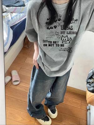 T-shirt da Donna a Maniche Corte in Puro Cotone Americano Taglie Forti Retro - Estate 2026 Vestibilità Larga Oversize