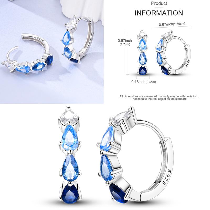 Sparkling Women Hoop Earrings 925 copper Heart Shape Star Moon Round Blue Zircon Fit Origina Drop Earrings Zircon Holiday gifts