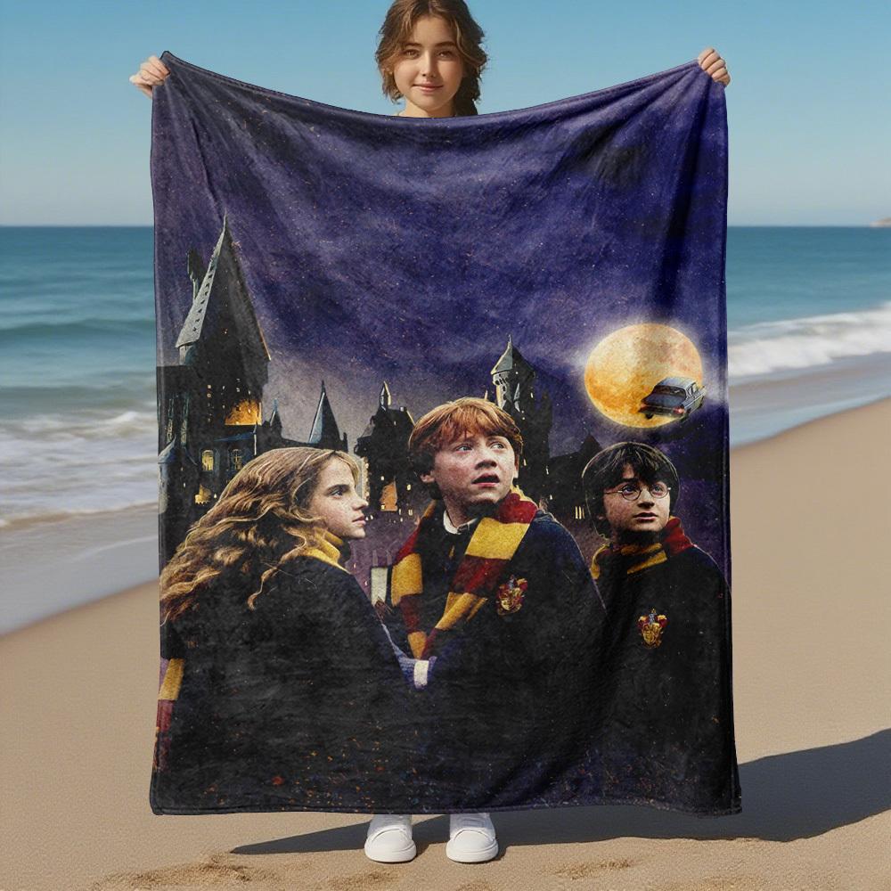 1pc Hogwarts Harry Ron Hermione Outdoor Flannel Throw Blanket All Season Soft Warmth,Home Decor 1031258