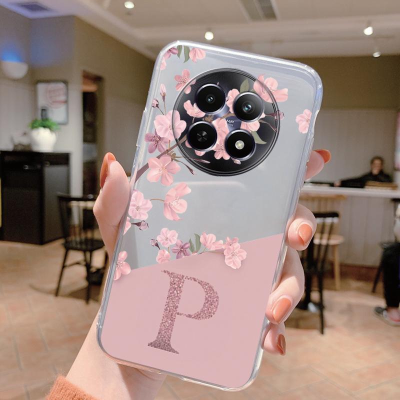

For Redmi 14C 15 15C 4G Note 14 15 Pro Poco C75 Phone Case Cover Letter Pink Flowers Clear Soft TPU Fundas Bumper Transparent Redmi Note 15 Pro 5G
