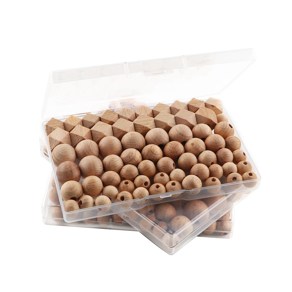66 Stück/Karton Buchenholzperlen lose rund sechseckig für Schmuckherstellung DIY Halskette Armband Schlüsselanhänger Herstellungszubehör