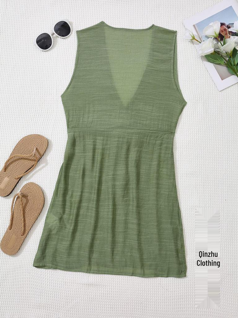 European-American Sleeveless Beach Cover-Up: Durable & Sexy Mini Skirt Dress