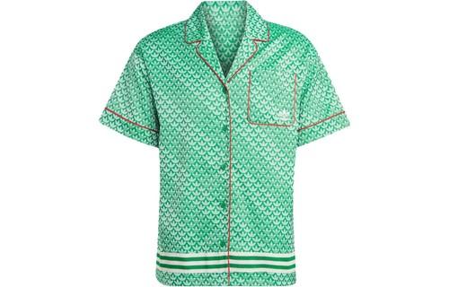 adidas Originals 70S Logo All Over Print Loose Casual Short Sleeve Shirt S зелёный