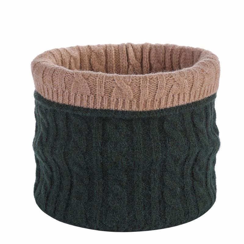 Winter solid color warm scarf double-sided twist fashion neck cover women's scarf knitted wool elastic single ring pullover hat