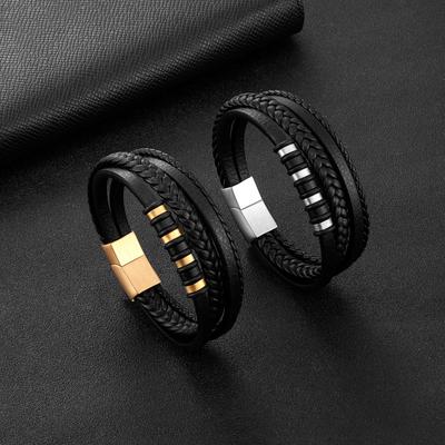 Europäisches und Amerikanisches Herren Leder Seil Armband Zweifarbiges Armband Herren Mehrlagiges Schlichtes Armband