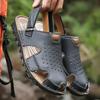 Men Brown Flats Slippers Summer Outdoor Wide Head Hiking Sandals Retro Black Leather Closed Toe Beach Shoes Plus Size