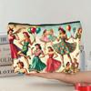 1pc Vintage Pin-Up Art Linen Makeup Bag Colorful Print, Lightweight Zippered Cosmetic Pouch & Coin Purse for Travel Makeup Bag