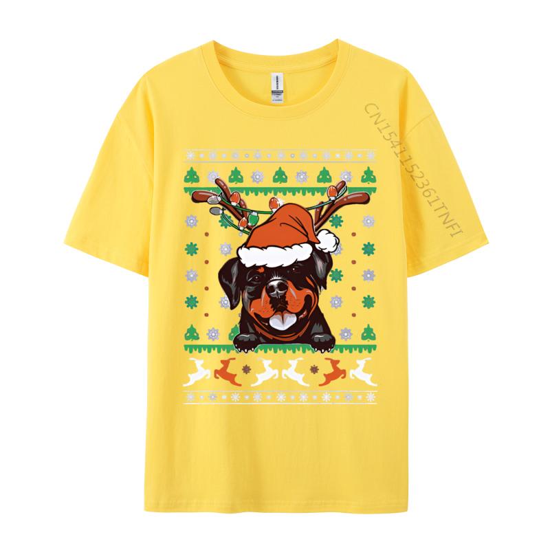 Classic Tshirt Ugly Christmas Rottweiler Reindeer Tshirt For Unisex Printed T Shirt Cotton Green And White Graphic T Shirt
