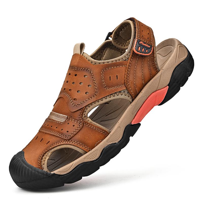 New Summer Genuine Leather Men Sandals Fashion Design Breathable Casual Shoes Men Soft Bottom Outdoor Beach Sandals Big Size 46