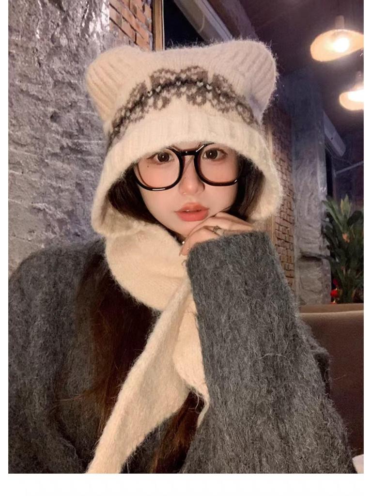 Damen Niedliche Kleine Bär Strickmütze: Warm, Winddicht, Ohrenschutz, Kältebeständig, Plüsch für Herbst und Winter