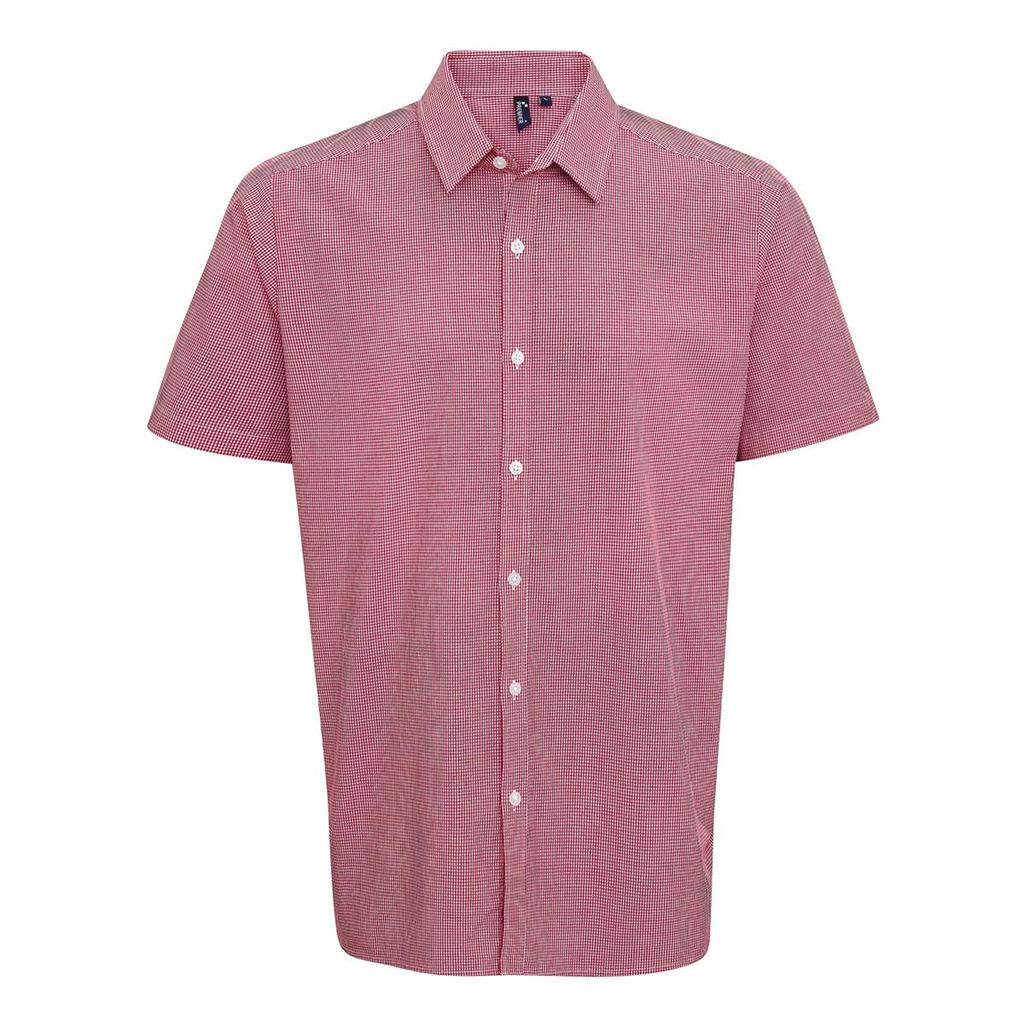 Premier Mens Micro Gingham Check Cotton Short-Sleeved Shirt