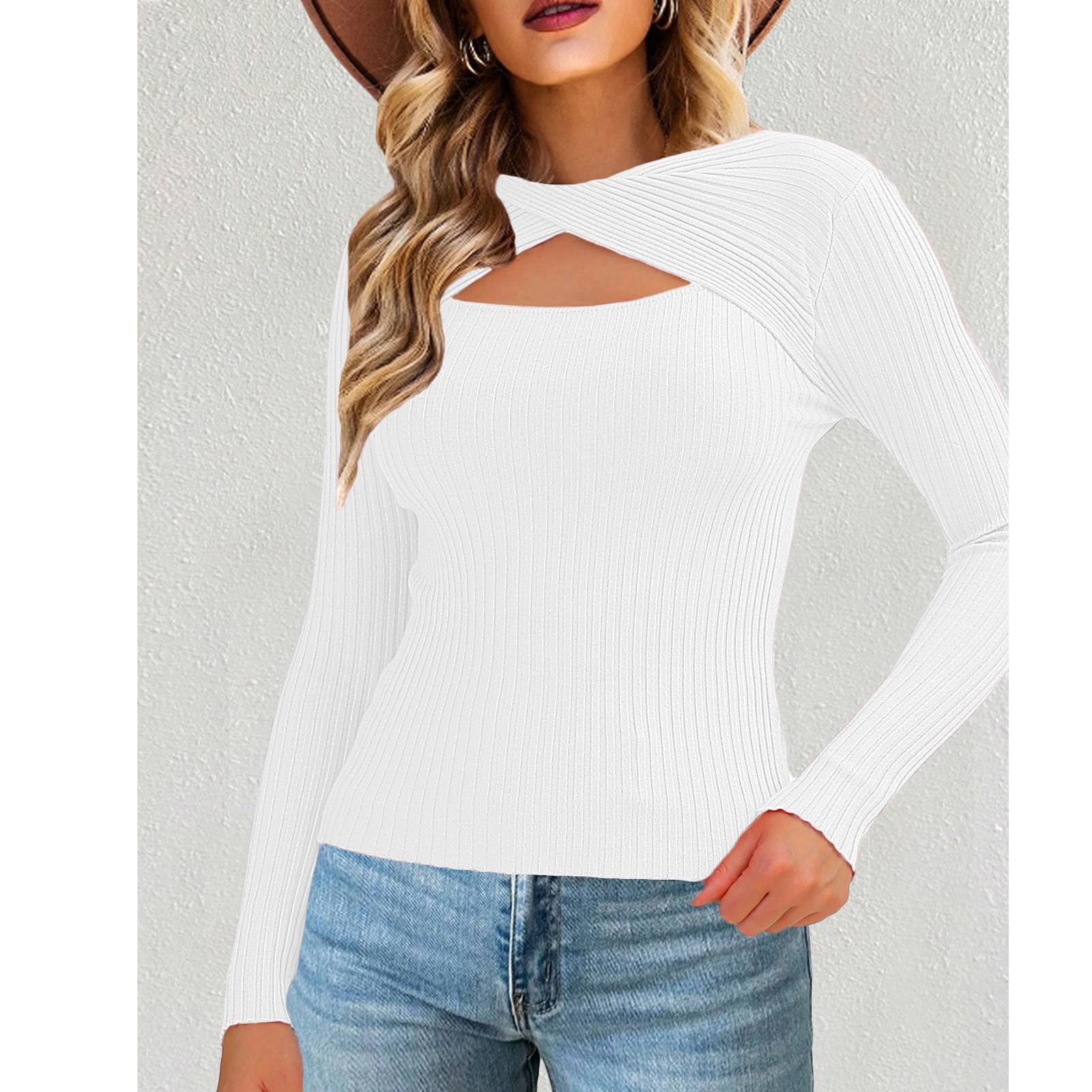 

Жіночий вільний повсякденний виточений в’язаний светр на основі вирізаного в’язаного светра В’язаний светр на основі светра XL білий