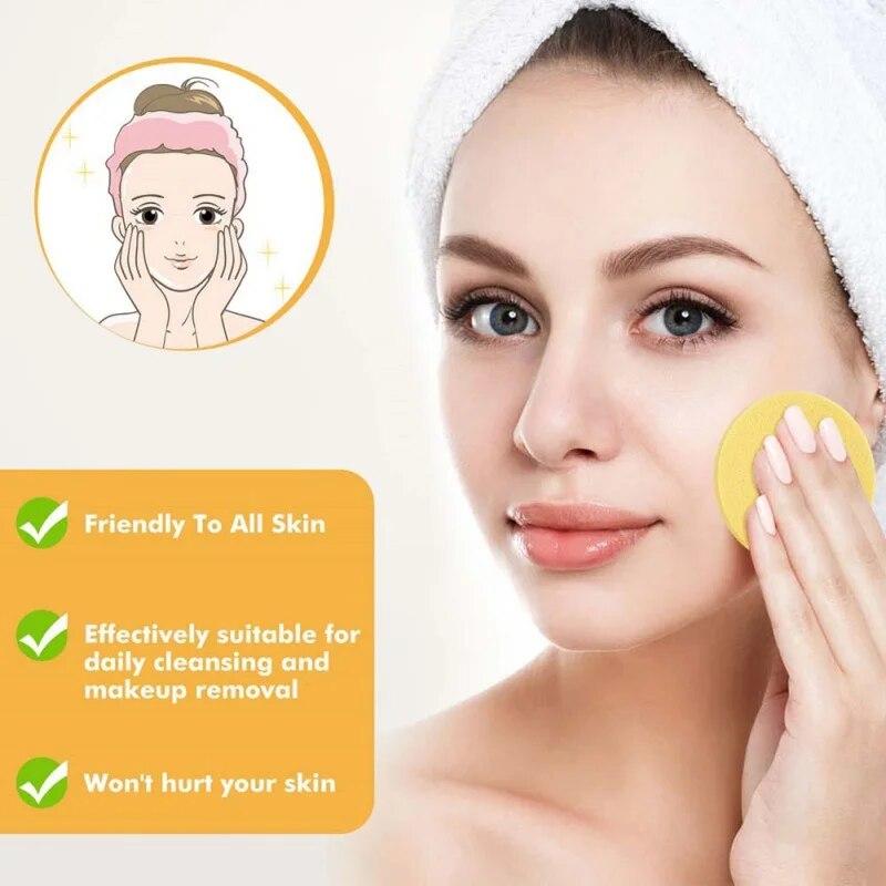 50pcs Compressed Facial Cleansing Sponge Face Washing Sponge Makeup Removal Sponge Pad Soft Sponge Exfoliating Round Puff