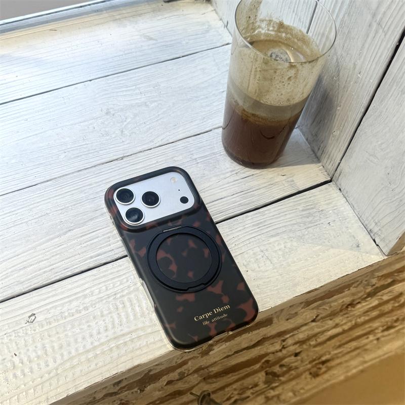 

Tortoise Shell Magnetic Ring Holder Phone Case For iPhone 17 Pro 16 15 14 Pro Max with Carpe Diem Text Shockproof 16 17 15pro Co For iPhone 15ProMax
