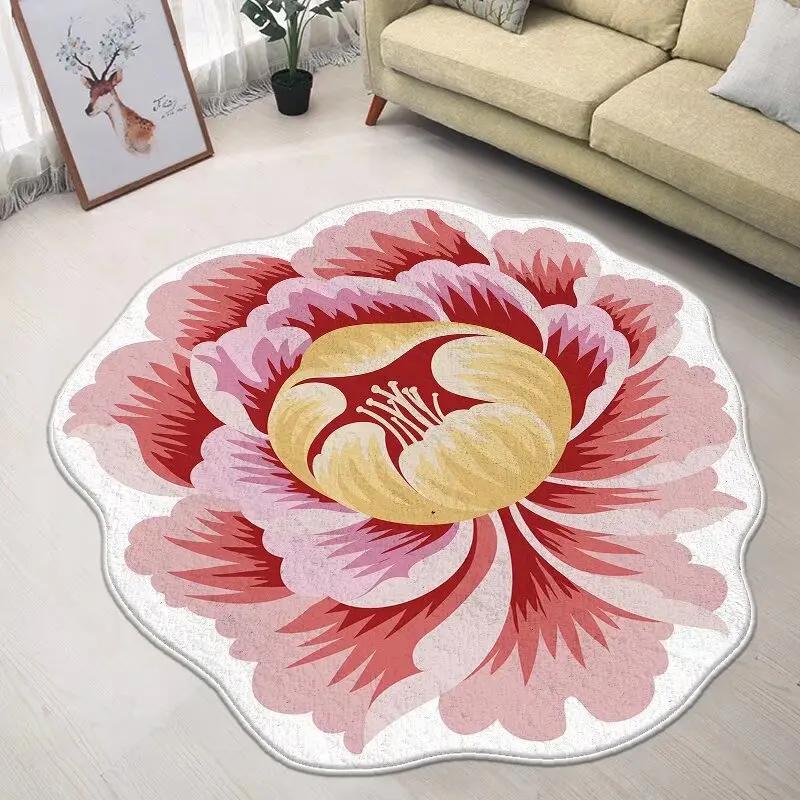 Nordische rutschfeste Matte Wohnzimmer Heimdekoration Blumenform Teppich Große Fläche Runder Flur Teppich Unregelmäßige Teppiche für Schlafzimmer