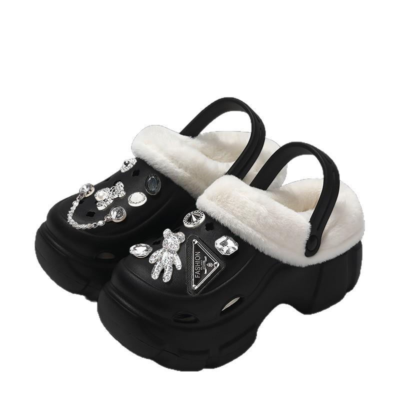 Women's Fleece-Lined Clogs: New 2023 Style, Removable Liner, Thick Sole, Height-Boosting, Office & Outdoor Winter Slippers.
