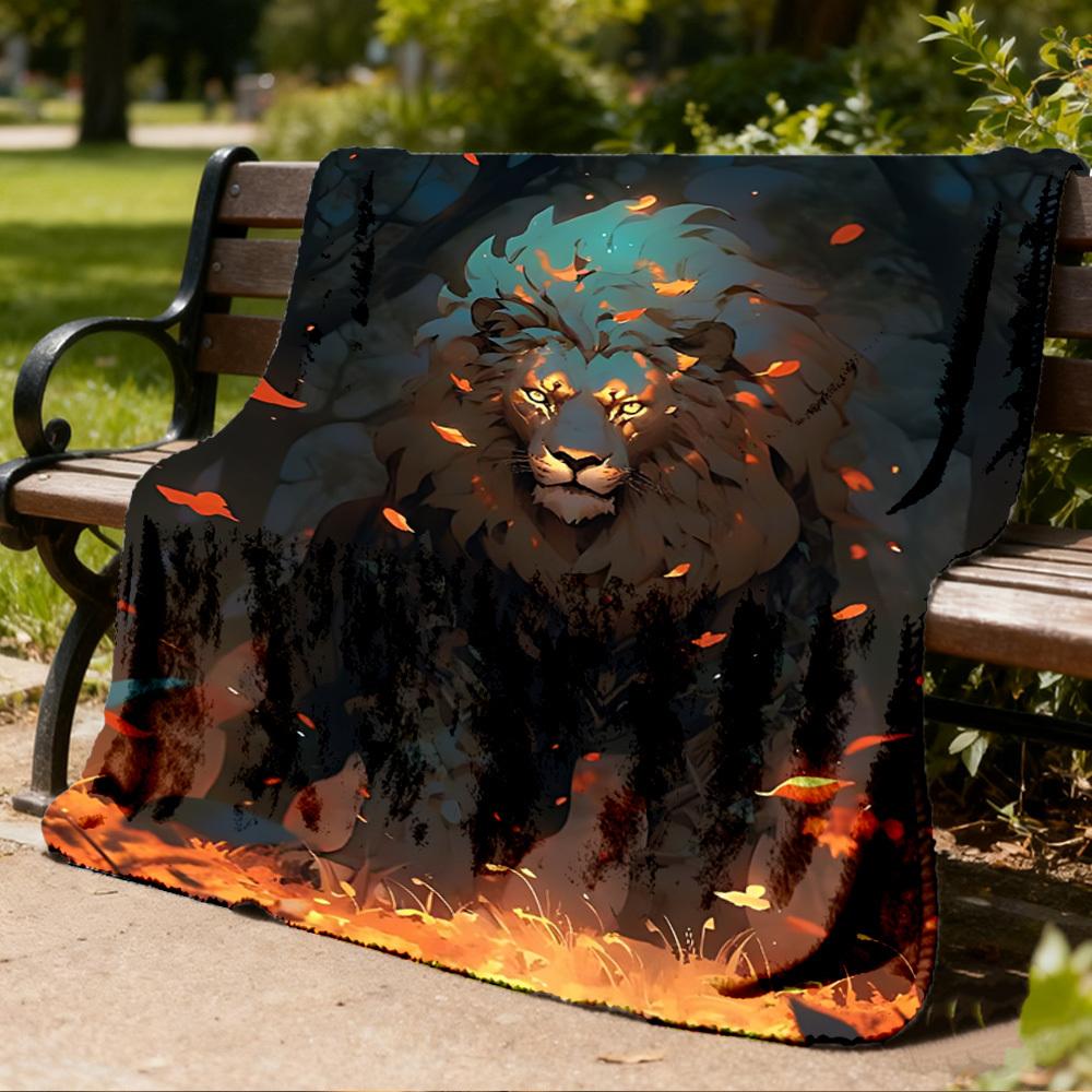 1pc Lion King Artwork Throw Blanket Polyester Fiber, Lightweight Flannel, Soft & Warm, All Season Use for Outdoor, Camping Digital Print