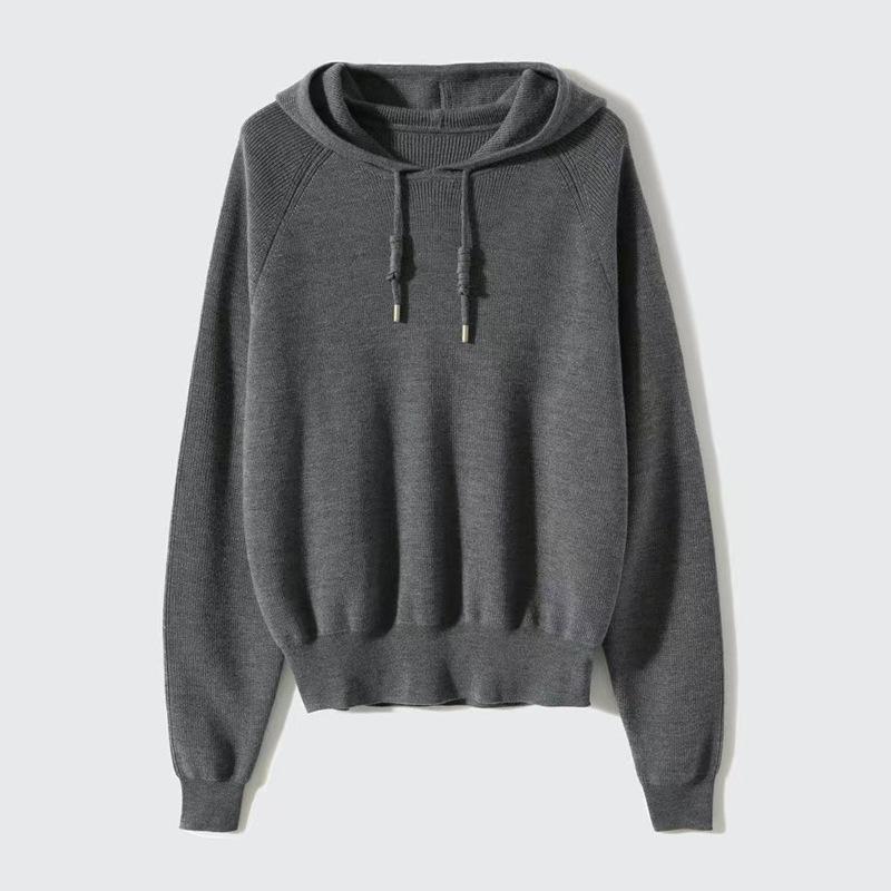 Hoodie age-reducing striped drawstring knitted sweater women's autumn and winter simple temperament versatile casual style sweater tide