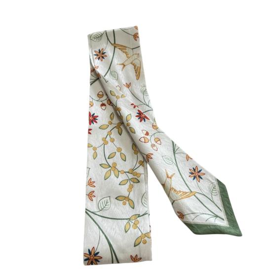 Women Summer Scarf Bag Decoration Soft Contrast Color Flower Print Artistic Painting Decorate Neck Smooth Lace Up Lady Hairband Hair Accessories