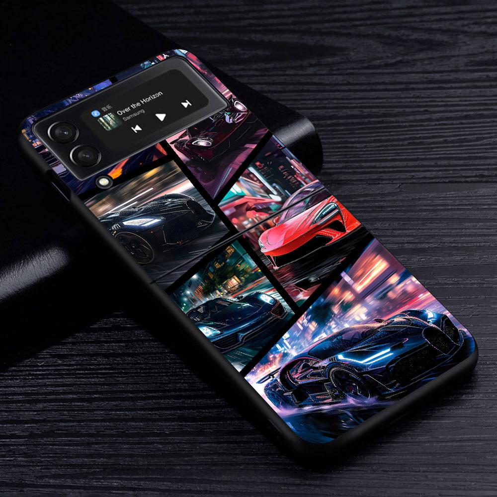 Cool Sports Car Case for Samsung Galaxy Z Flip4 Flip3 5G PC Hard Cell Phone Shell Z Flip 4 3 Black Coque Zflip4 Zflip3 Cover