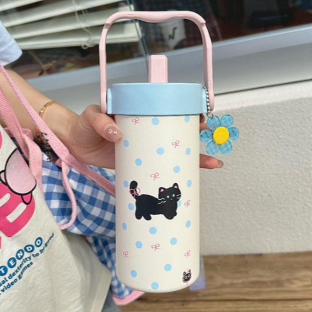 600ml Sport Thermal Water Bottle Water Cup Cute Cat Thermos Mug Portable Insulated Cup  Stadium