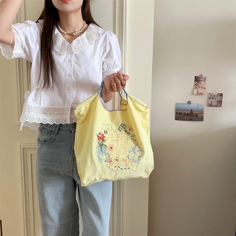 Small Fresh Embroidery Handheld Oxford Bag Girls Sweet Shopping Cloth Bag Student Class Handbag
