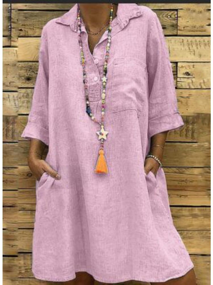 

Plus Size Shirt Dress Fashion Three Quarter Sleeve Blouse Dress Comfortable Lightweight High Recognition Elegant Slimming Fit L розовый