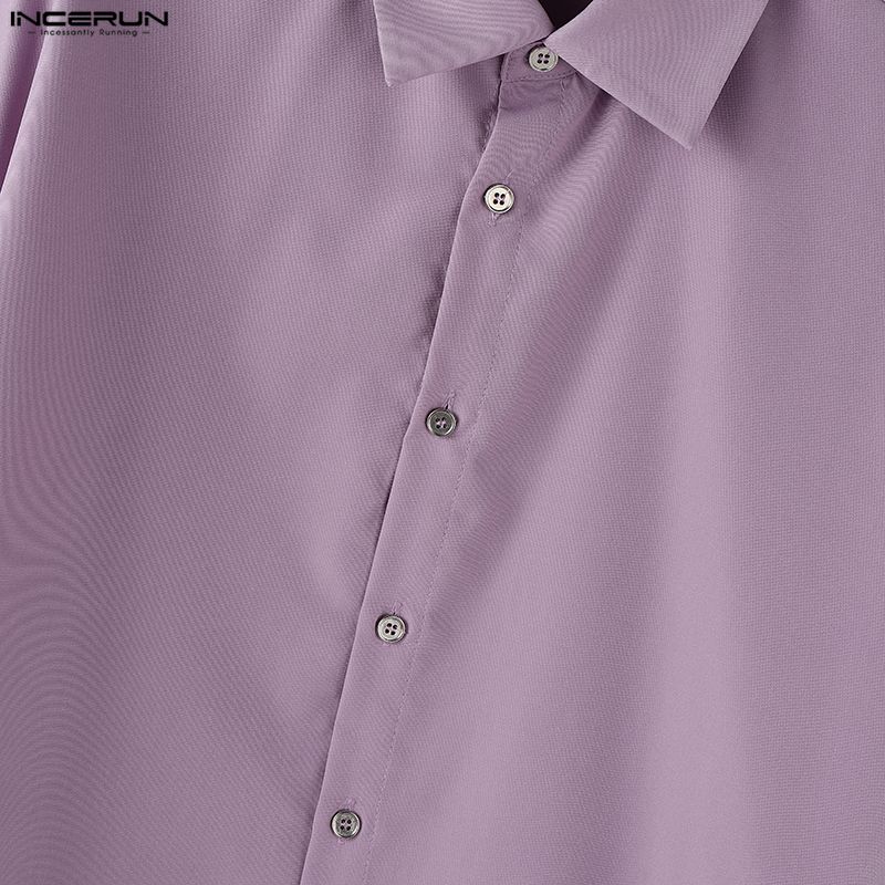 INCERUN Oversized Men Lapel Neck Half Sleeve Solid Buttons Casual Shirts Tops