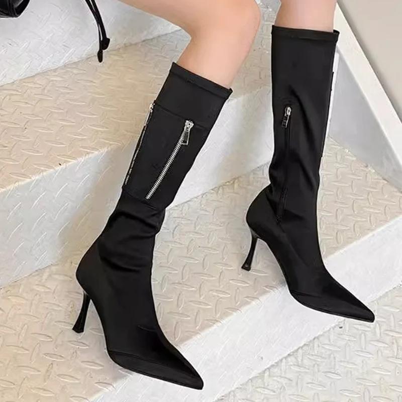 Fashion Comemore 2025 Pointed Toe Women Knee High Women Chelsea Boots Fashion High Heels Shoes Designer Winter New  Thigh High Boots