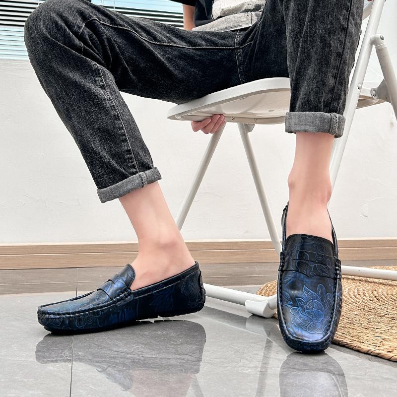 Men’s Moccasins Penny Loafer Driving Shoes Comfort Leather Flats Casual Slip On Plus Size Fashion Printing Shoes for Men