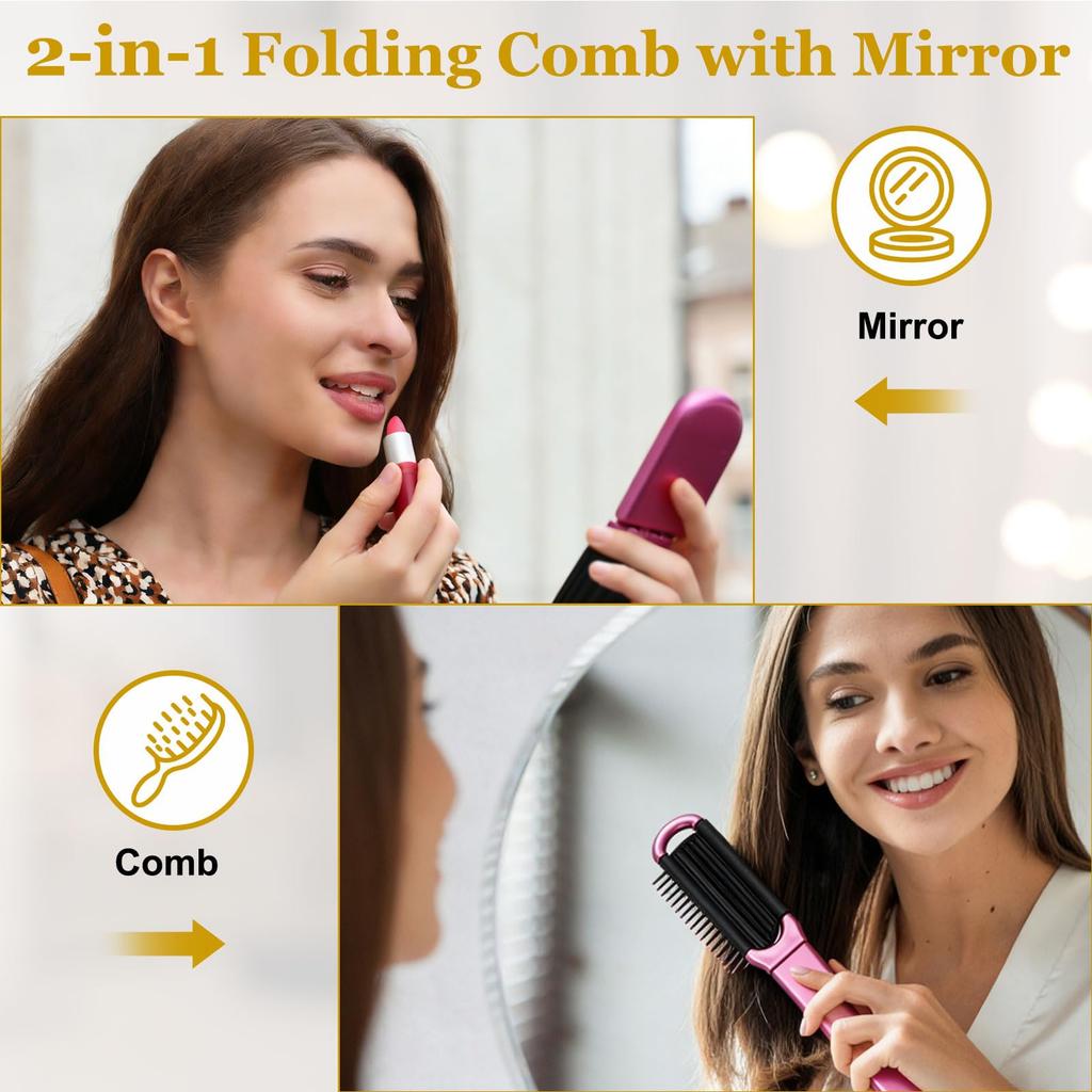 uxcell Mini Compact Travel Hair Foldable Hair Pocket with Makeup Compact Massage Comb for for and Everyday 2-Pack Brush, Brush, Size, Mirror, Bags,