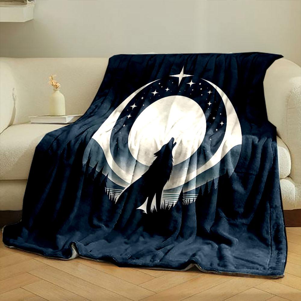 Wolf Howling at Moonlit Night print blanket soft and cozy perfect for the living room bed sofa or a nap,gift