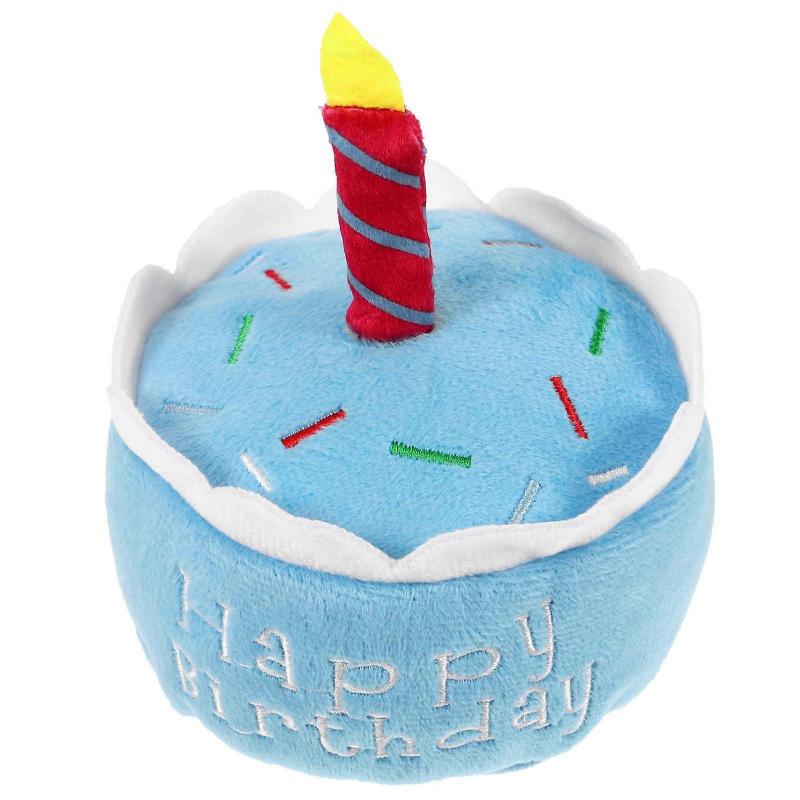 Dog Birthday Cake Shaped Squeaky Dog Toy Plush Dog Cake Toy For Birthday Party Sky-Blue 15.00X11.00X11.00CM Chew Toy 1Pcs