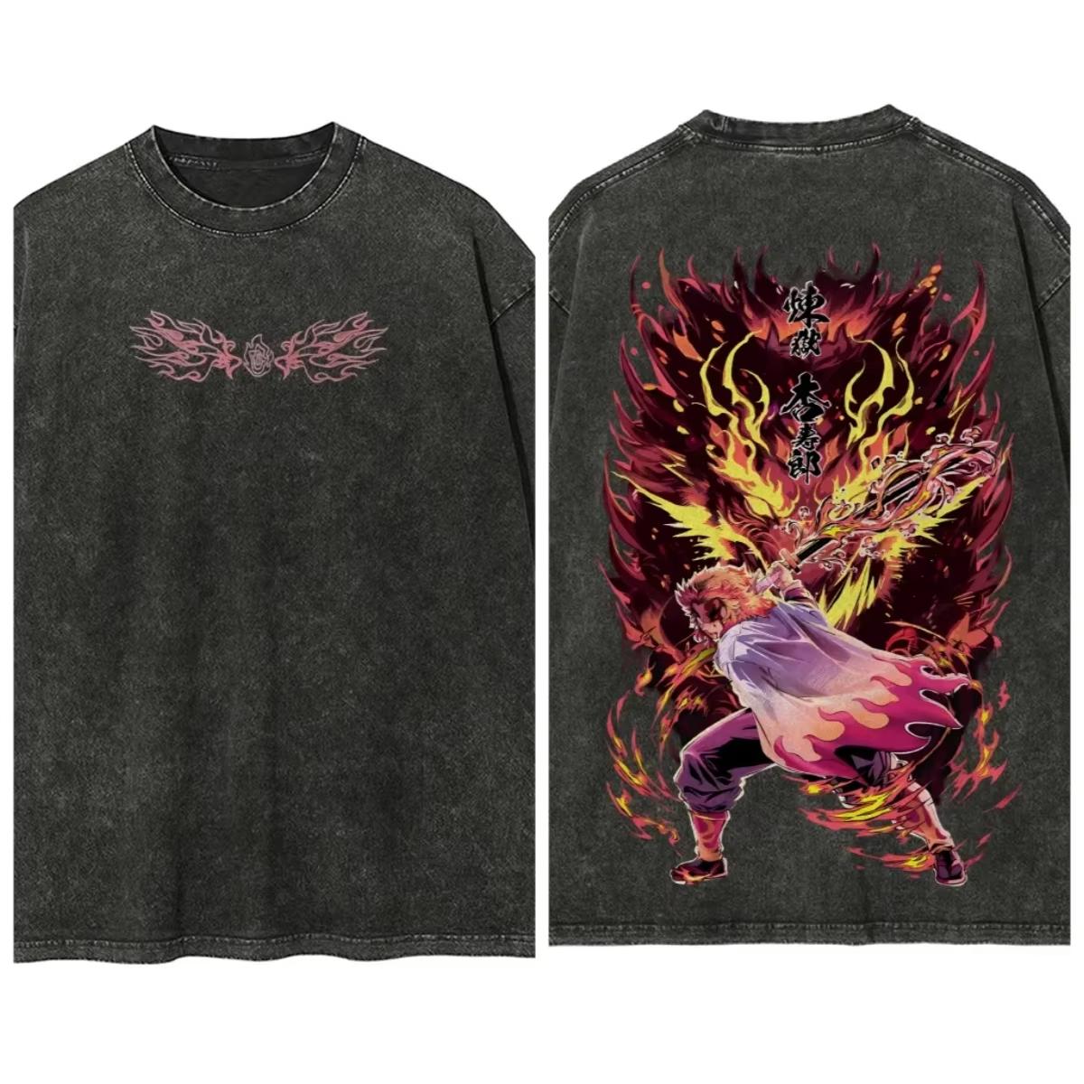 Demon Slayer Summer Men s Street Clothing Men s Washed T-shirt Men s Anime Fan Enthusiast T-shirt S