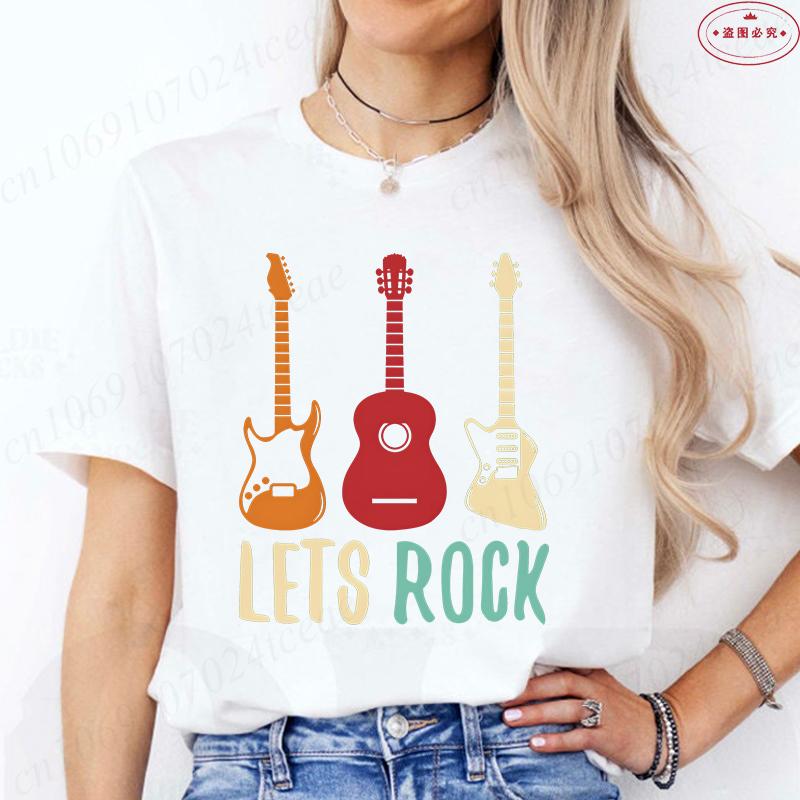 Aesthetic T-shirt Women Clothing Fashion Guitar Graphic Y2k Tops Harajuku Comfortable O Neck Short Sleeve Female Tees Shirt