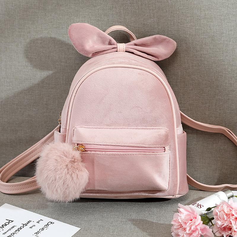 Cute And Fashionable Mini Toddler Backpack Versatile Velvet Backpack With Bow Travel Shoulder Bag For Little Girls