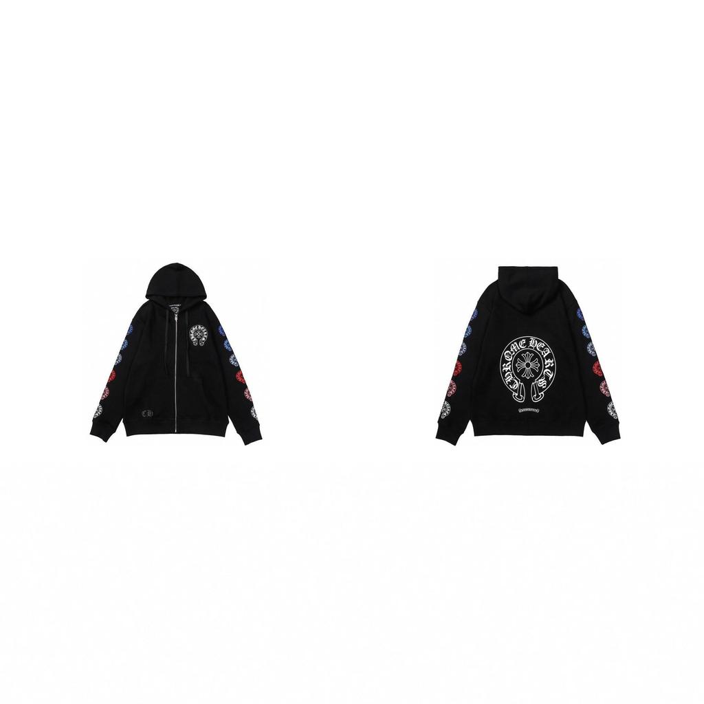 Trendy Chrome Sanskrit Cross Print Zipper Hooded Sweatshirt