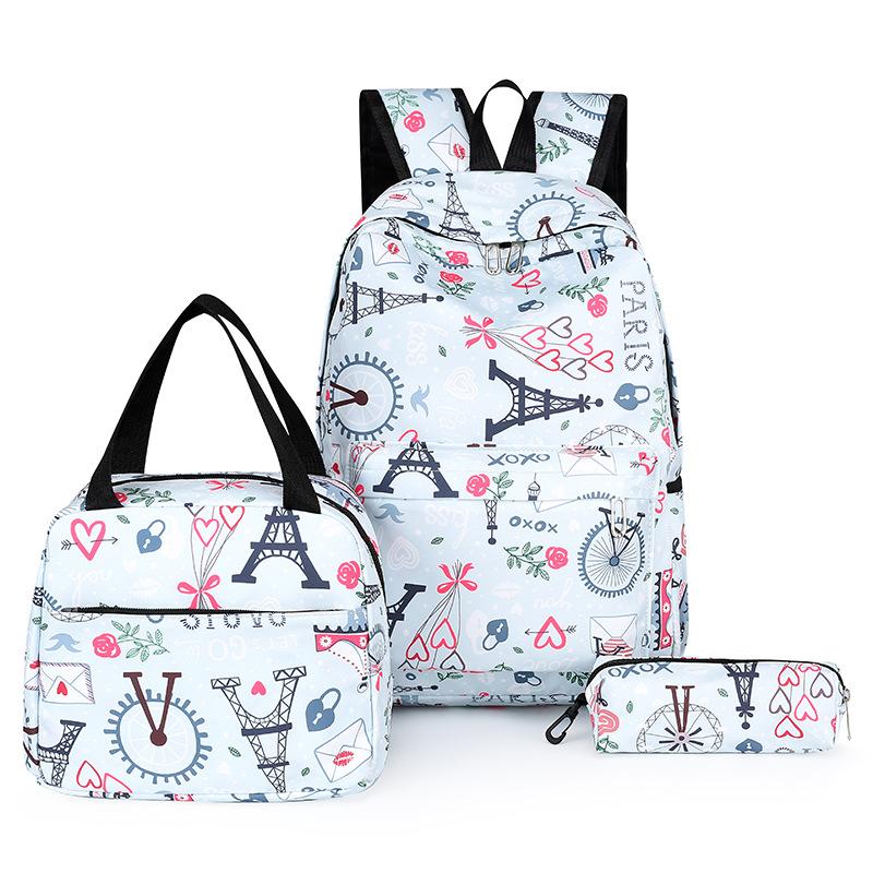 Student backpack three-piece fashion casual printed backpack large capacity computer bag college student schoolbag