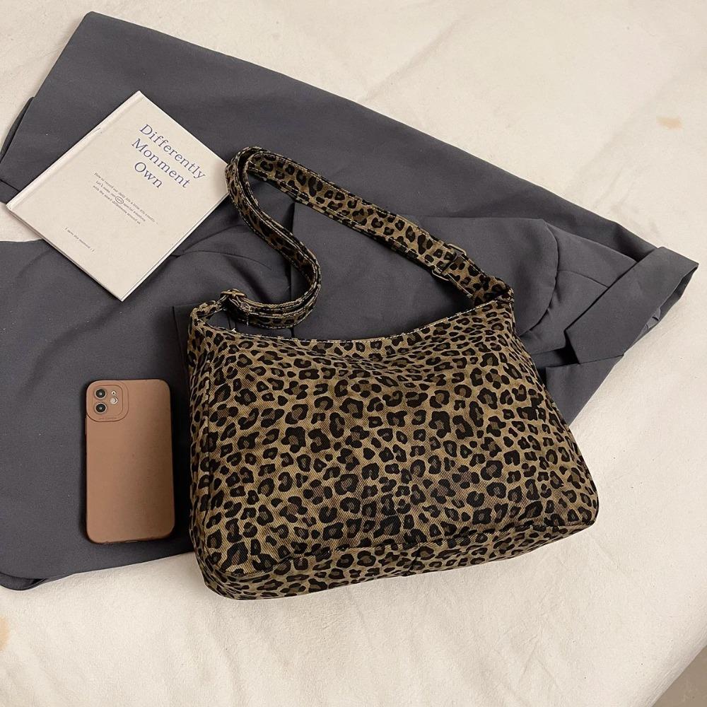 Large Capacity Leopard Print Bag Casual Soft Textile Women's Shoulder Bag Female Retro Crossbody Bag For Commute Outings