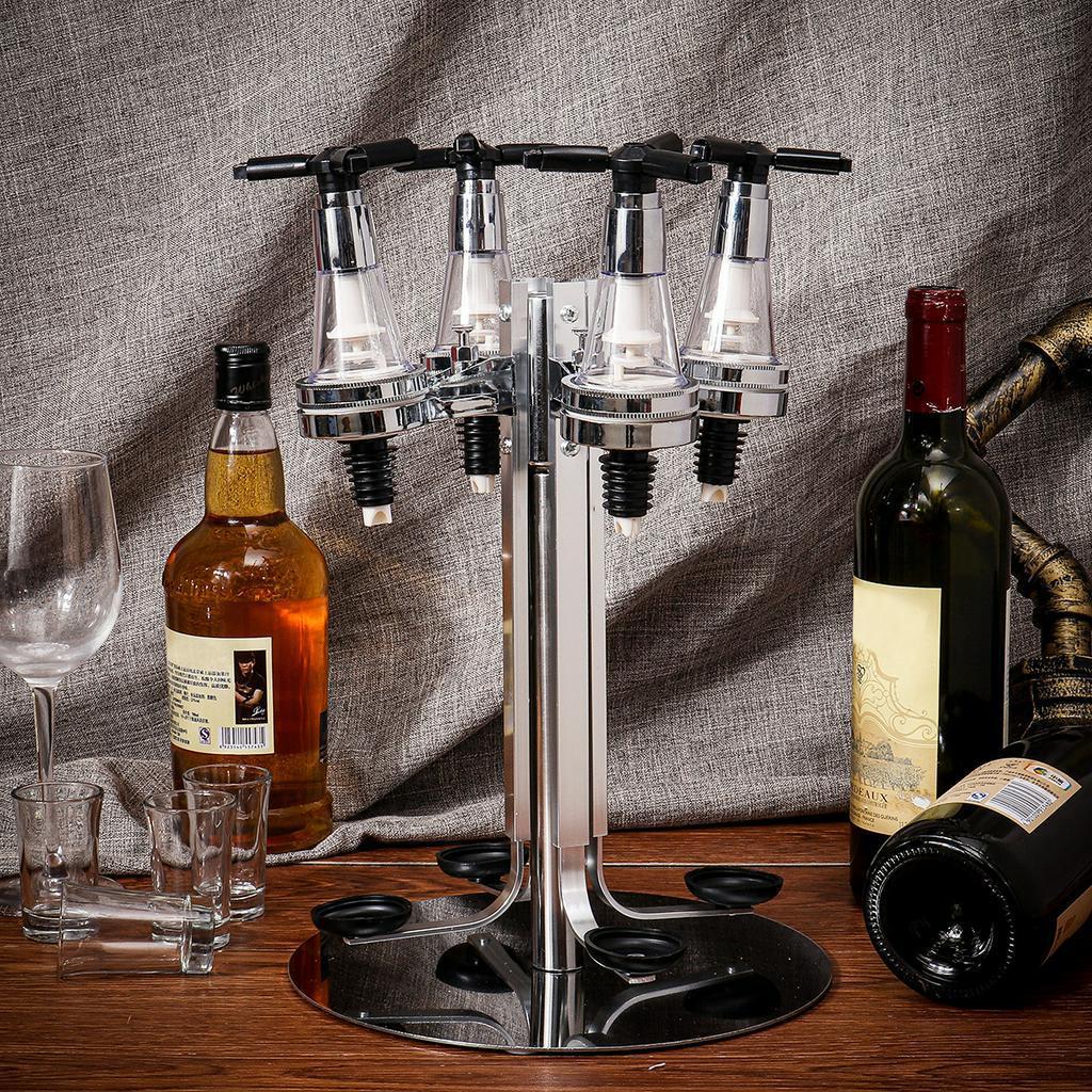 Desk Mounted 4 Station Liquor Dispenser Bar Butler Wine Dispenser Alcohol Bottle Dispenser Drinking Pourer Bar Accessories