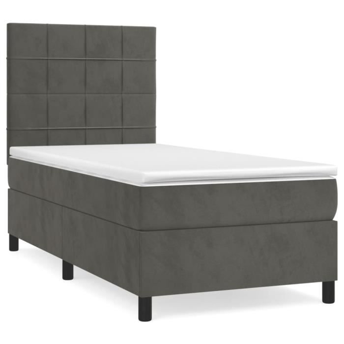 3143002 vidaXL Divan Bed and Mattress Dark Grey 90x200 Cm Velvet