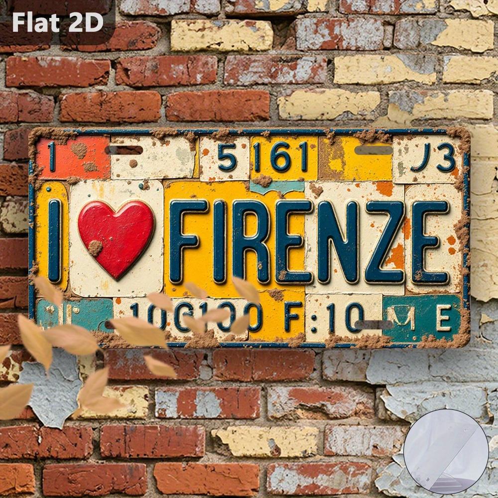 D Flat Pc Vintage Metal Sign Decorative Plaque Statues (xcm) I Love Firenze Plate Italy Pieces Retro Metal Decor