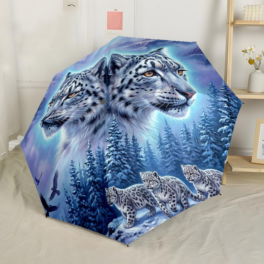 Leopardo in un Giardino Sognante Ombrello Automatico Ombrello Pieghevole con 8 Stecche Plastica e Ferro Resistenti Ombrello Resistente per l'Uso Quotidiano
