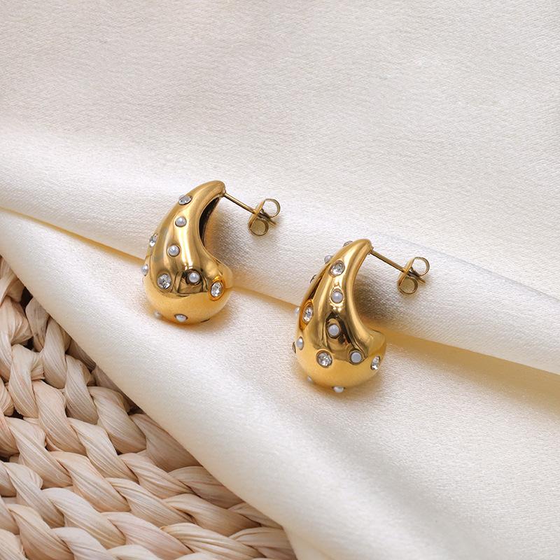 18K Gold Water Drop Stainless Steel Stud Earrings Fashionable Versatile Comma Metal Titanium Steel Earrings Women