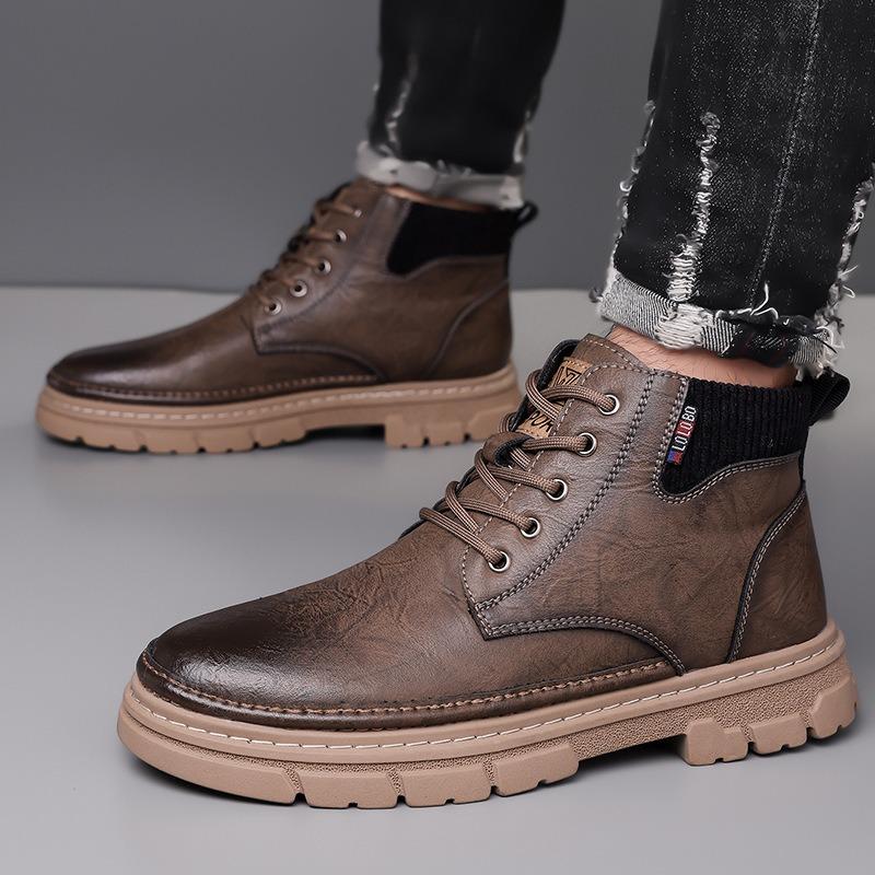 Mode Winter Leder Samt Warme Schneestiefel für Herren Designer Erhöhen Herren Plateau Schuhe Mode Lässig Weichsohlige Herren Stiefeletten