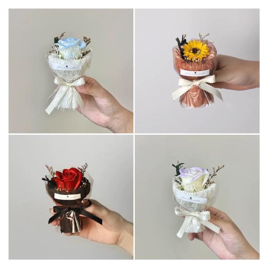 1/2Pcs Mini Fake Rose Bouquet Handcrafted Artificial Sunflower Floral Decoration Valentine's Day Anniversary Birthday Romantic Gift for Women Wife