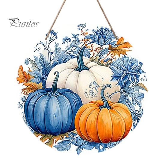 Harvest Festival Party Supplies Welcome Sign for Front Door, Rustic Wooden Hanging Weather Resistant Entryway with Hemp Rope, Autumn Pumpkin