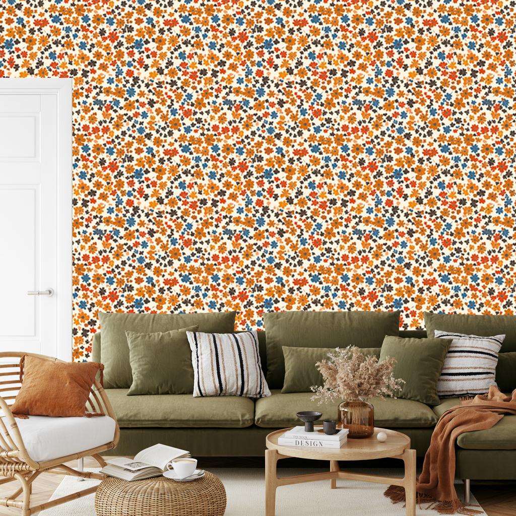 Wallpaper Flowers Cream, Gold and Beige for Living Room and Bedroom 50x1000